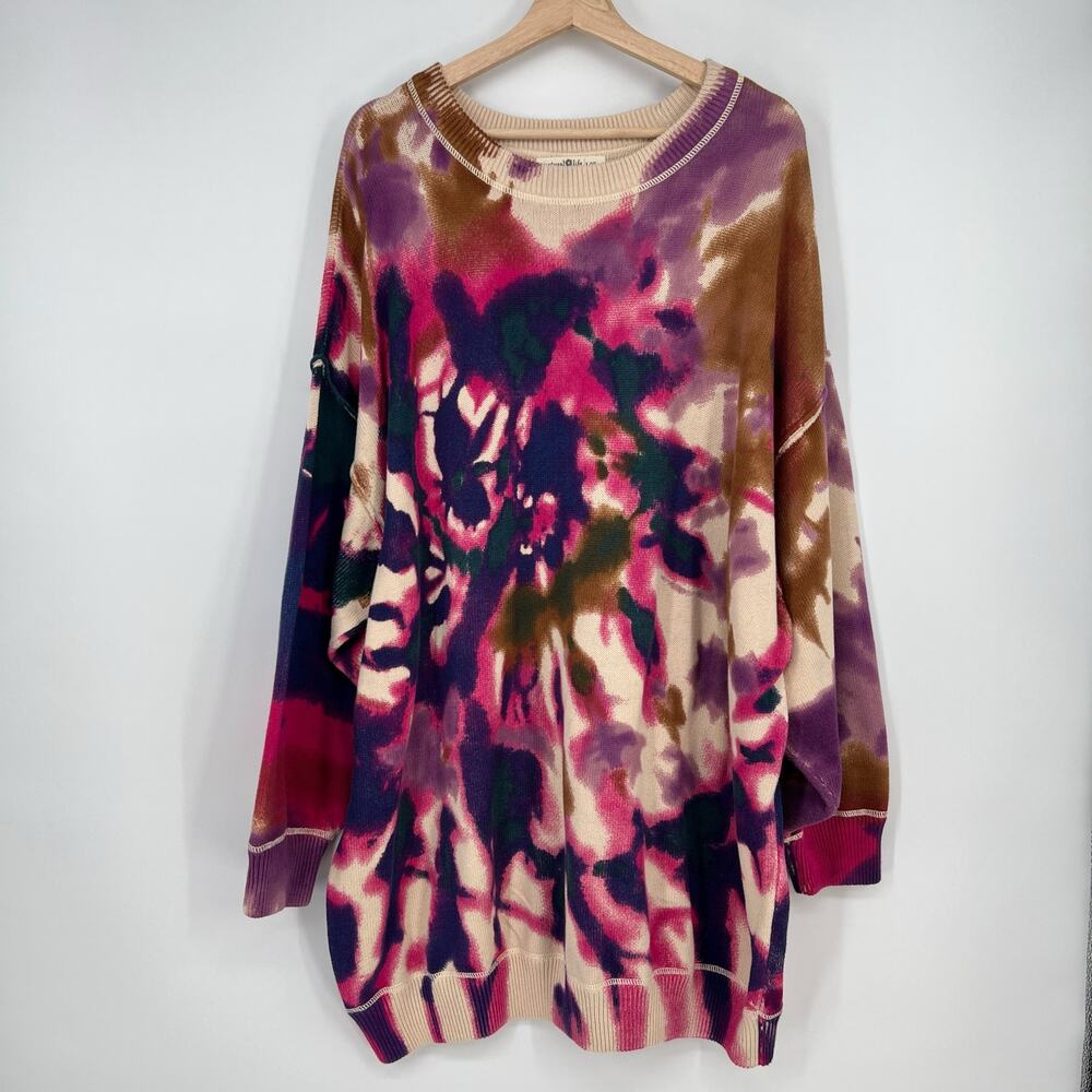 Natural Life Taylor Oversized Sweater in Sunrise Tie Dye Womens L/XL Multicolor